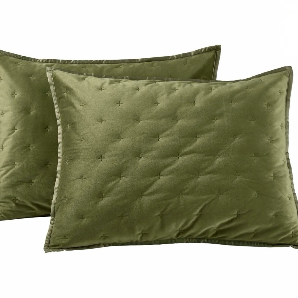 Olive Green King Velvet Stitch Pillow Shams